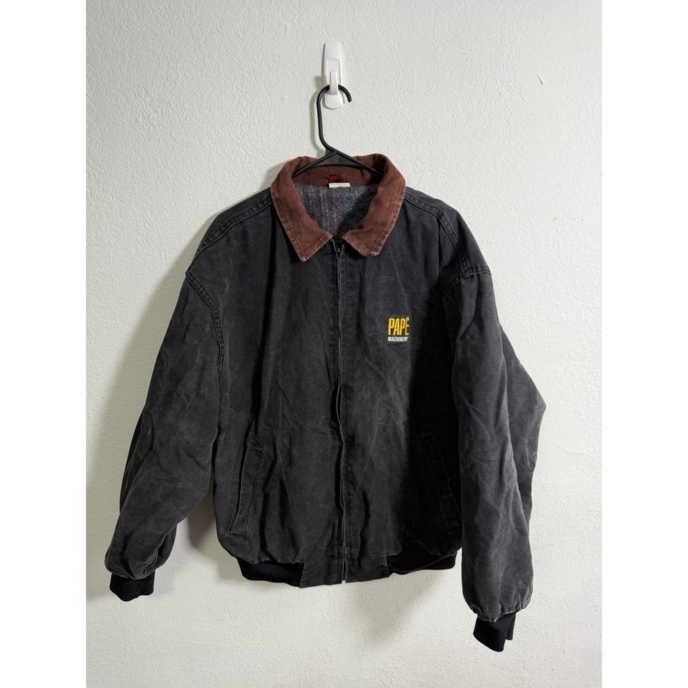 Pape Machinery Jacket Mens Size XL Black Full Zip Canvas Quilt Lined Detroit